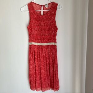 ANTHROPOLOGIE 9 H15 STCL Postmark Orange/Red Mesh Swiss Dots Dress Size XS. GUC!